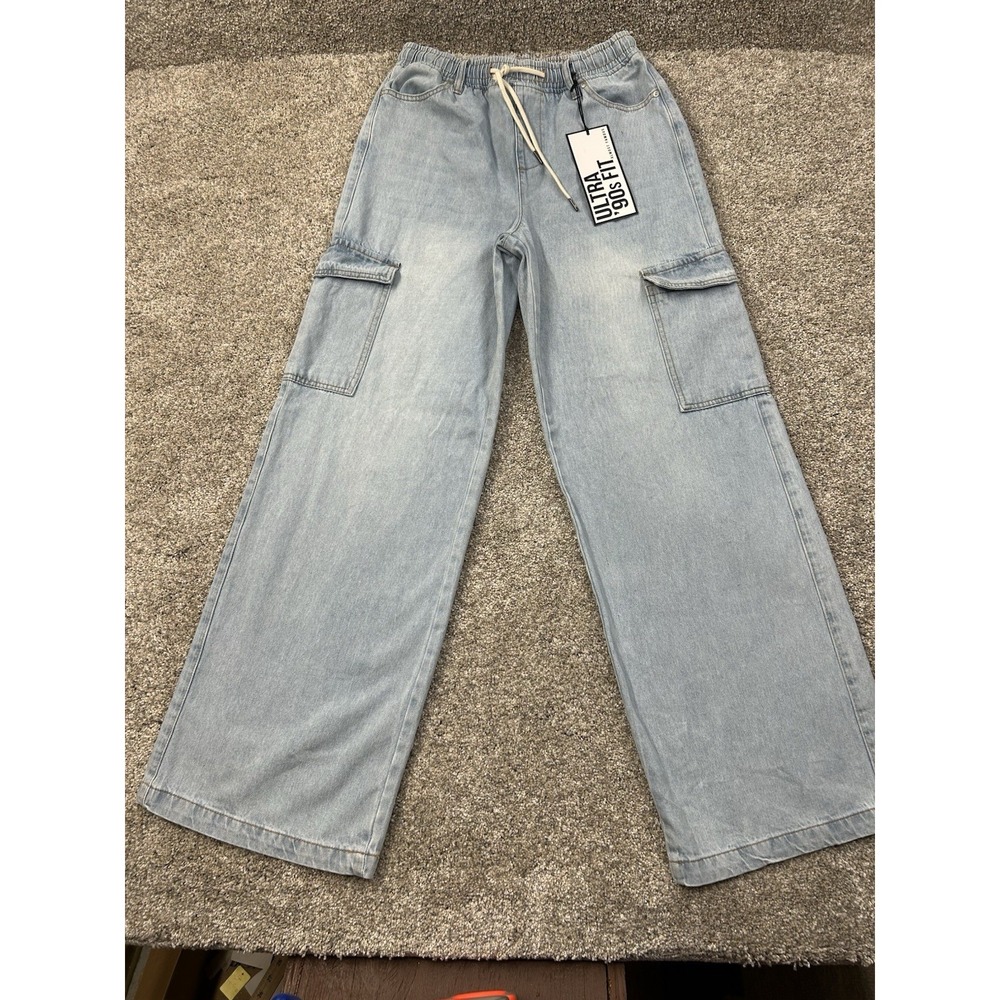Y2K Style Cargo Pants Almost Famous Women's Medium Relaxed Fit Denim Pants NEW